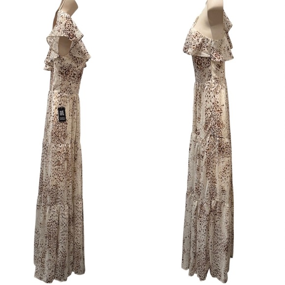 Express Rachel Zoe Metallic Printed Ruffle One Shoulder Maxi Dress Sz XS Chiffon - Picture 3 of 11